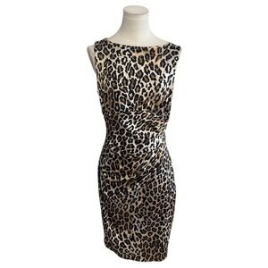CACHE Leopard Sheath Animal Print Stretch Satin Size 10 8 6 Party Event Vacation